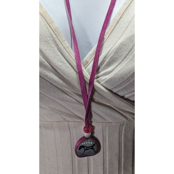 Native Hand Painted Mustang Rock Pendant Necklace With Purple Suede Cord - Picture 5 of 8